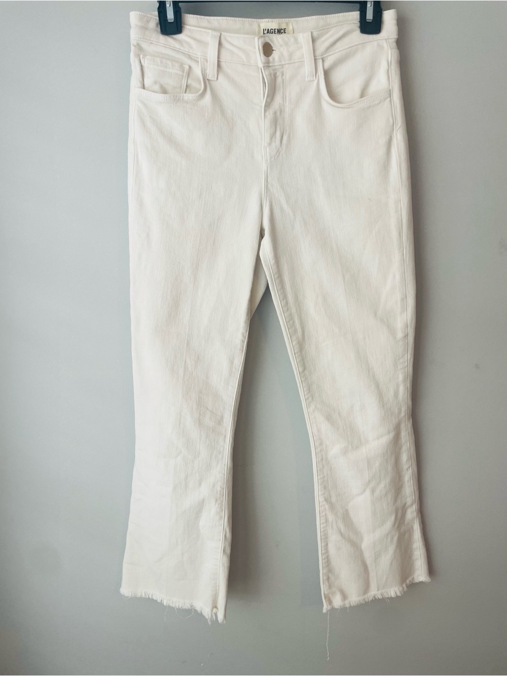 L’AGENCE White Cropped Raw-Hem Jeans